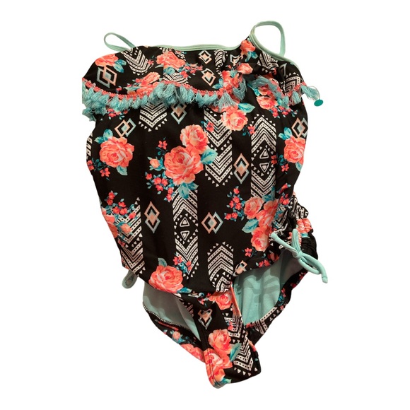 Girls multicolor swimsuit spaghetti strap raffle and tides on the sides size 7/8 - Picture 1 of 4